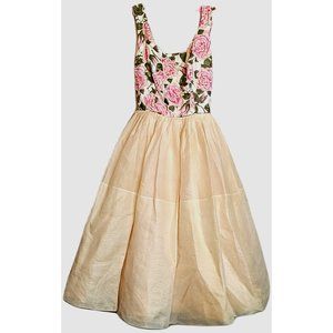 1950s Party Dress Pink Roses Sequins Originals By Phyllis Dee of Miami Small
